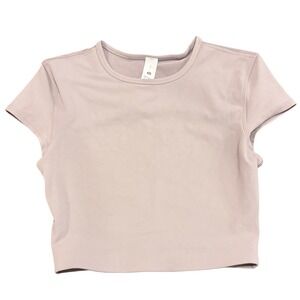 Lululemon Nulu Mesh-Back Baby Tee Cropped Tan Beige Sports Bra Size S Small